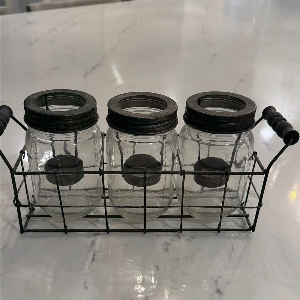 Three Glass Mason Jars Tea Light Holder